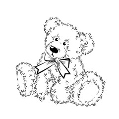 Drawing Teddy Bear with bow. Vector illustration