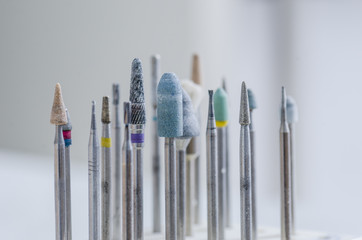 Tools of a dental technician, dental burs in a laboratory