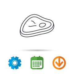 Meat icon. Beef steak sign. Barbecue meat slice symbol. Calendar, cogwheel and download arrow signs. Colored flat web icons. Vector