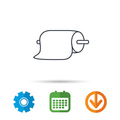 Paper towels icon. Kitchen hygiene sign. Calendar, cogwheel and download arrow signs. Colored flat web icons. Vector