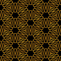 Golden seamless  pattern with curls on black