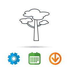 Pine tree icon. Forest wood sign. Nature environment symbol. Calendar, cogwheel and download arrow signs. Colored flat web icons. Vector