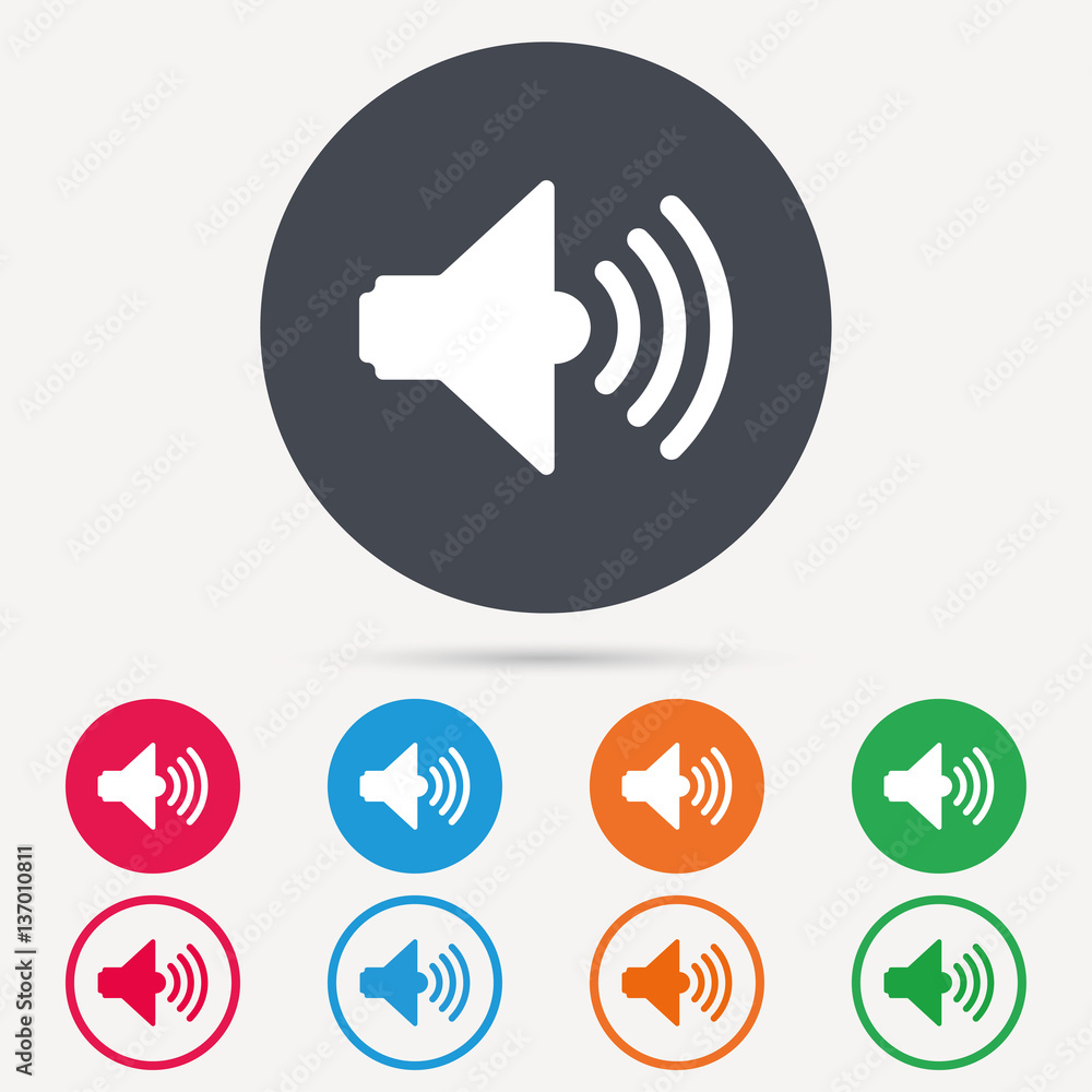 Aufkleber sound icon. music dynamic symbol. round circle buttons. colored flat web icons. vector