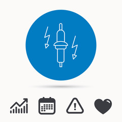 Spark plug icon. Car electric part sign. Calendar, attention sign and growth chart. Button with web icon. Vector