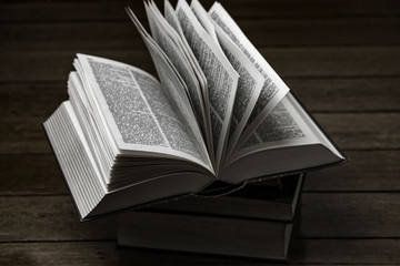 Open Book Books Stacked Floor Boards wood Mono Copyspace.