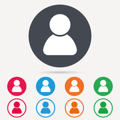 User icon. Human person symbol. Avatar login sign. Round circle buttons. Colored flat web icons. Vector