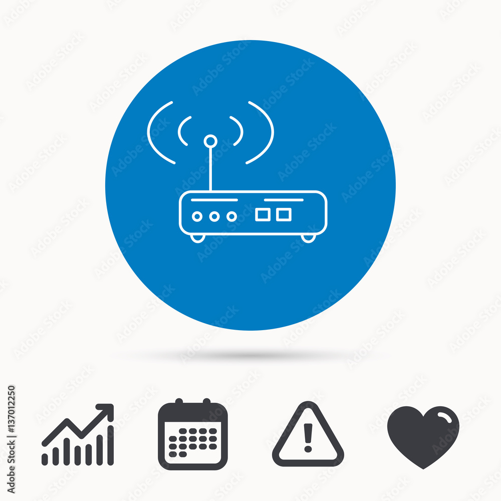 Poster wi-fi router icon. wifi wireless internet sign. device with antenna symbol. calendar, attention sign