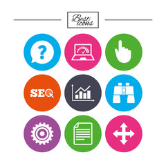 Internet, seo icons. Analysis chart sign.