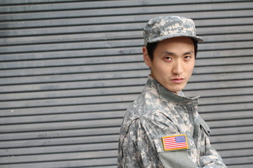 Healthy soldier close up isolated with copy space 