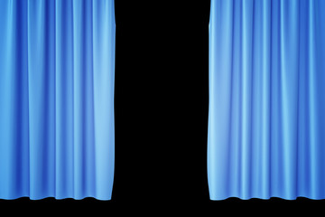 Luxury scarlet blue silk velvet curtains realistic. 3d rendering