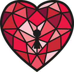 Vector illustration of a red jewel heart with a keyhole