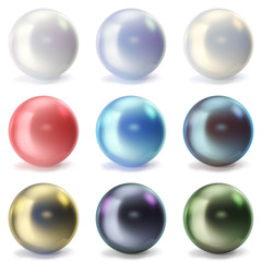 Set pearls isolated on white backgorund. Oyster pearls ball for luxury accessories. Sphere shiny sea pearls. 3d rendering