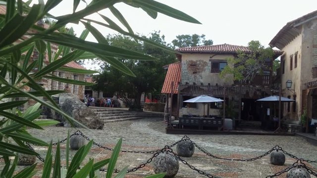 Square in medieval city at cludy day