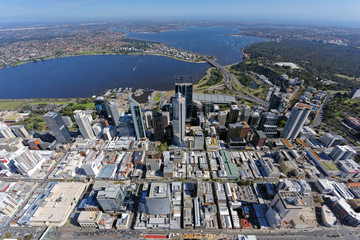 Aerial view over Perth CBD looking south