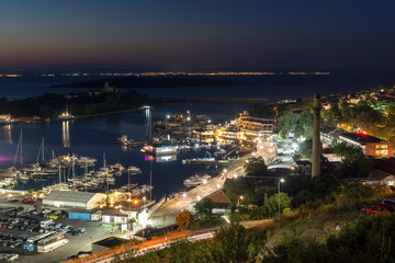 Fototapeta na wymiar Night Panoramic view of the port of Sozopol, Burgas Region, Bulgaria 