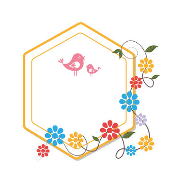 heraldic border with creeper blossom and cute birds vector illustration
