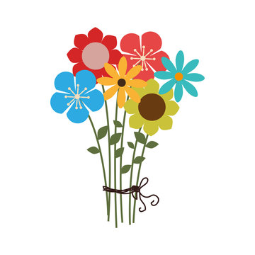 Colorful Bouquet Of Several Types Of Flowers Vector Illustration