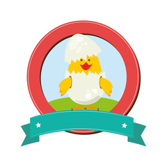 circular border with label and Chick in egg shell vector illustration