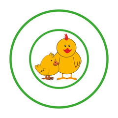 circular border with label and Chick and hen vector illustration