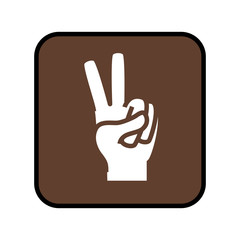 Fototapeta premium square button with open hand in victory signal vector illustration