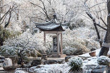 Chinese style pavilion in the snow, a park of Beijing