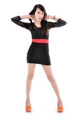 Fototapeta premium beautiful woman model posing in elegant dress, isolated on white background