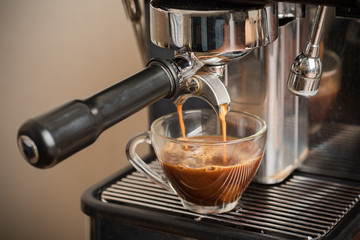 Coffee machine making espresso coffee