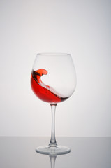 glass red wine splashing on a white background