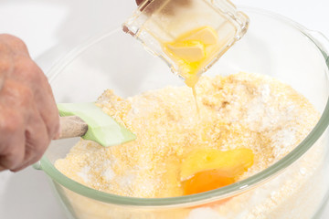 Pandebono preparation : Adding melted margarine for pandebono dough