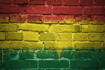 painted national flag of bolivia on a brick wall