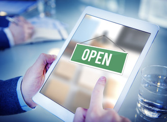 Open Sign Banner Welcome Notice Concept