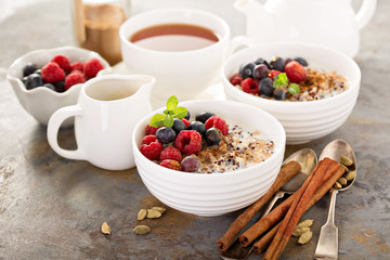 Quinoa porridge with raspberry and blueberry