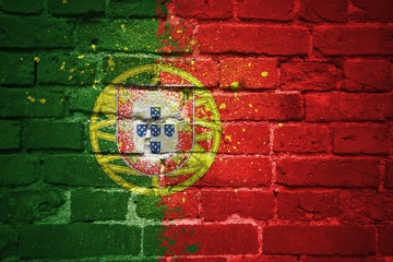 painted national flag of portugal on a brick wall