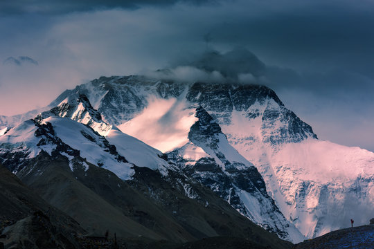 Mountain Everest in the morning, view from  the Base Camp , Tibe