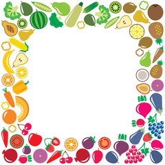 Vegetables and fruits icons square frame
