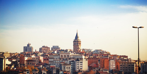 Naklejka premium Cityscape skyline panorama of Istanbul with Galata tower - main symbol if Istanbul city, Turkey.