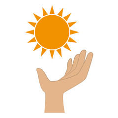 color silhouette with sun and hand vector illustration