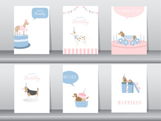 Fototapeta na wymiar Set of birthday invitations cards,poster,greeting,template,animals,dogs,Vector illustrations