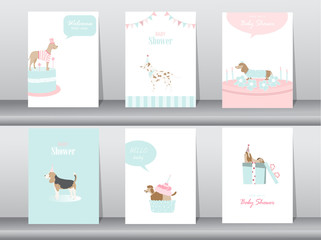 Fototapeta na wymiar Set of baby shower invitations cards,poster,greeting,template,animals,dogs,Vector illustrations