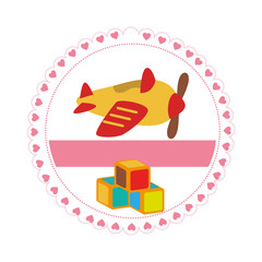 decorative circle with airplane and cubes toys vector illustration