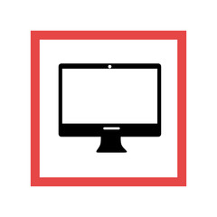 square frame with black contour of desktop computer vector illustration
