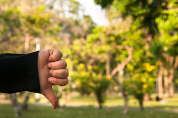 woman hand unlike part nature on background