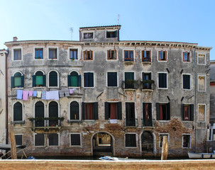 facade of Old Venetian building, Venice, Italy