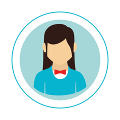 circular frame with half body woman with formal suit and bow tie vector illustration