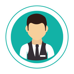 circular frame with half body man with waistcoat and tie vector illustration
