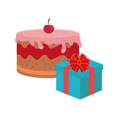 color background with cake and gift box vector illustration