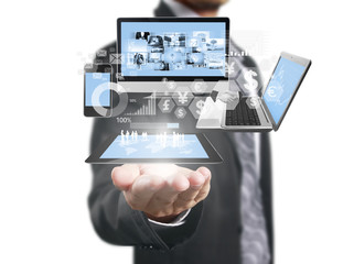 Technology in  hands of businessmen