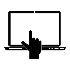 monochrome silhouette with laptop and hand vector illustration