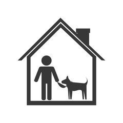 silhouette house with man and his dog vector illustration