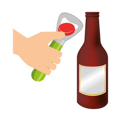 bottle opener utensil kitchen with beer bottle glass vector illustration